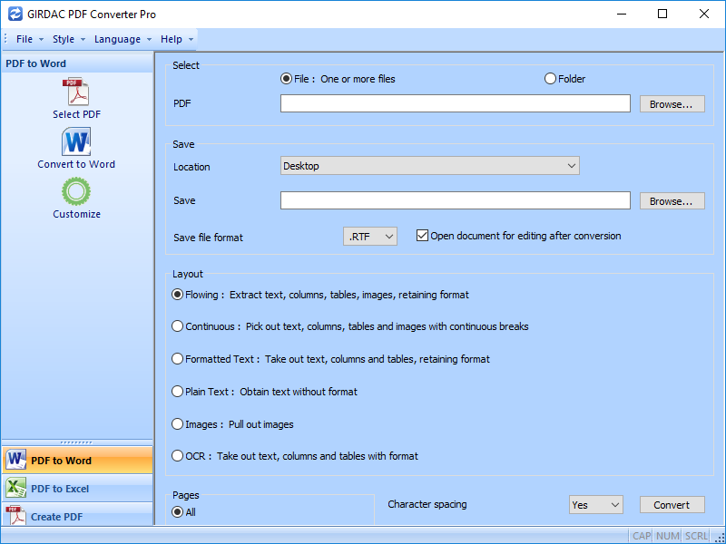 PDF Converter Pro in Windows-10-Blue style